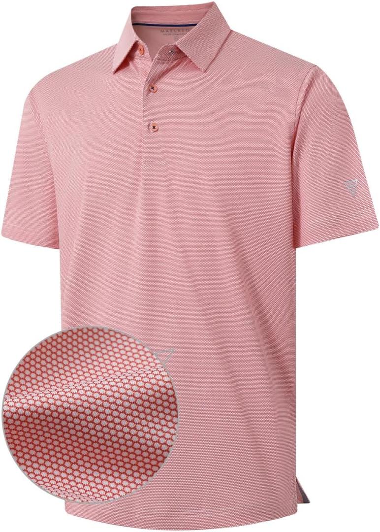 M MAELREG Golf Shirts for Men Dry fit Sports Jacquard Lightweight Performance Texture Short Sleeve Collared Polo Shirts (Pink, XL)