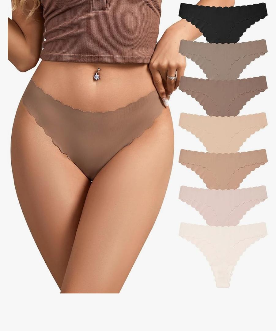 SHARICCA Womens Seamless Thongs No Show Underwear Soft Ribbed Invisible Panties Wave Edge Multi Pack size S