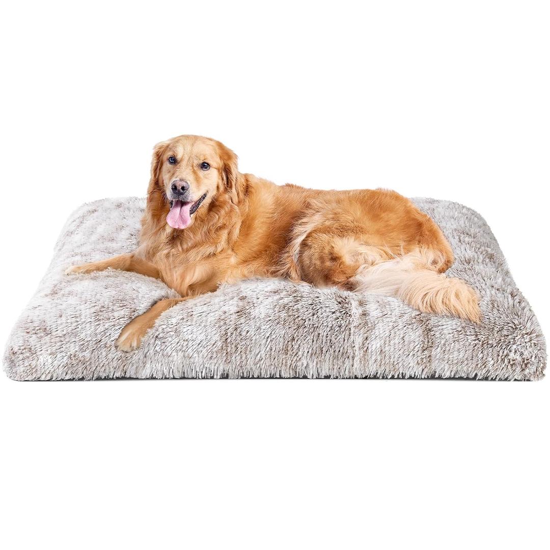 EHEYCIGA Fluffy Dog Crate Bed for Extra Large Dogs, Plush Faux Fur Crate Pad, Calming Anti Anxiety XL Dog Bed, Washable Soft Warm Mat