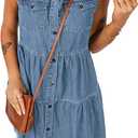 luvamia Women's Casual Summer Lapel Sleeveless Button Down Short Denim Jean Dress 2XL