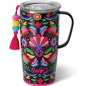 Swig Life Stainless Steel 22oz Travel Mug, Insulated Tumbler with Handle and Lid, Cup Holder Friendly, Dishwasher Safe, Caliente