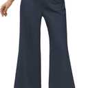 Famulily Womens Button Down Wide Leg High Elastic Waisted Capri Pants Casual Dressy Cropped Pants with Patch Pockets (Medium, Navy)
