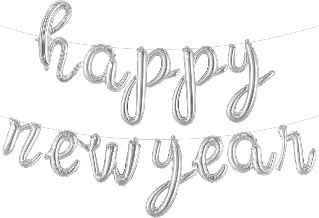 KatchOn, Silver Happy New Years Balloons - 16 Inch | Happy New Year Eve Balloons for Happy New Years Decorations 2026 | Happy New Year 2026 NYE Balloon | New Years Eve Party Supplies 2026