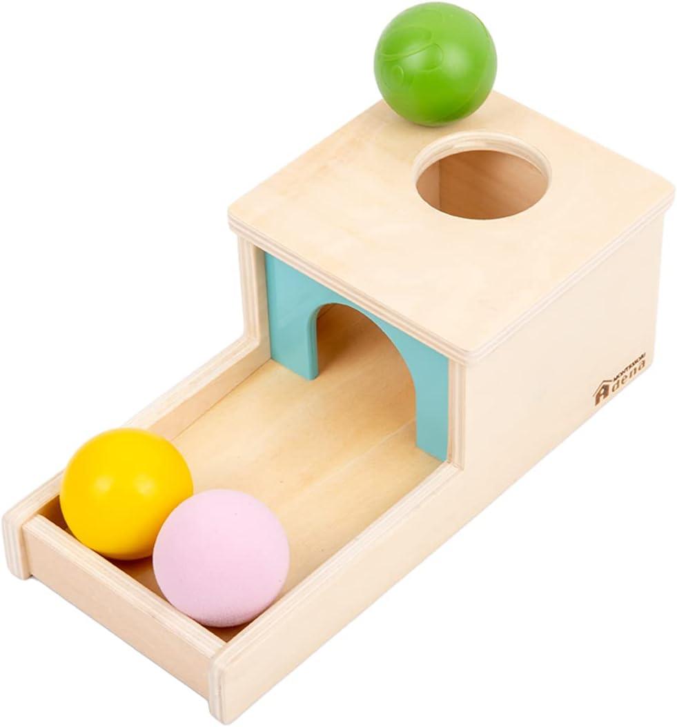 Adena Montessori Wooden Toy for 6-12 Month Baby 3 Balls with Tray, Object Permanence Box Colorful Learning Education Toy for Toddler Kid 1-2 Year Old, Preschool Developmental Girl and Boy Gift