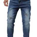 Woenzaia Mens Jeans Slim Fit Skinny Denim Stretch Tapered Jean Pants (Blue, L)