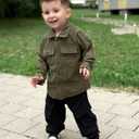 HINTINA Toddler Little Boy Corduroy Button Down Jacket T-shirt Cargo Pant 3 Pieces Outfits Set (M)