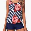 Yonique Blouson Tankini Swimsuits for Women 2 Piece Bathing Suits Tops with Boyshorts Modest Loose Fit Swimwear M