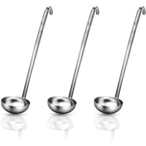 meekoo Stainless Steel Ladle Soup Handle Ladle with Pouring Rim for Kitchen Cooking Soup Sauce (10 oz)