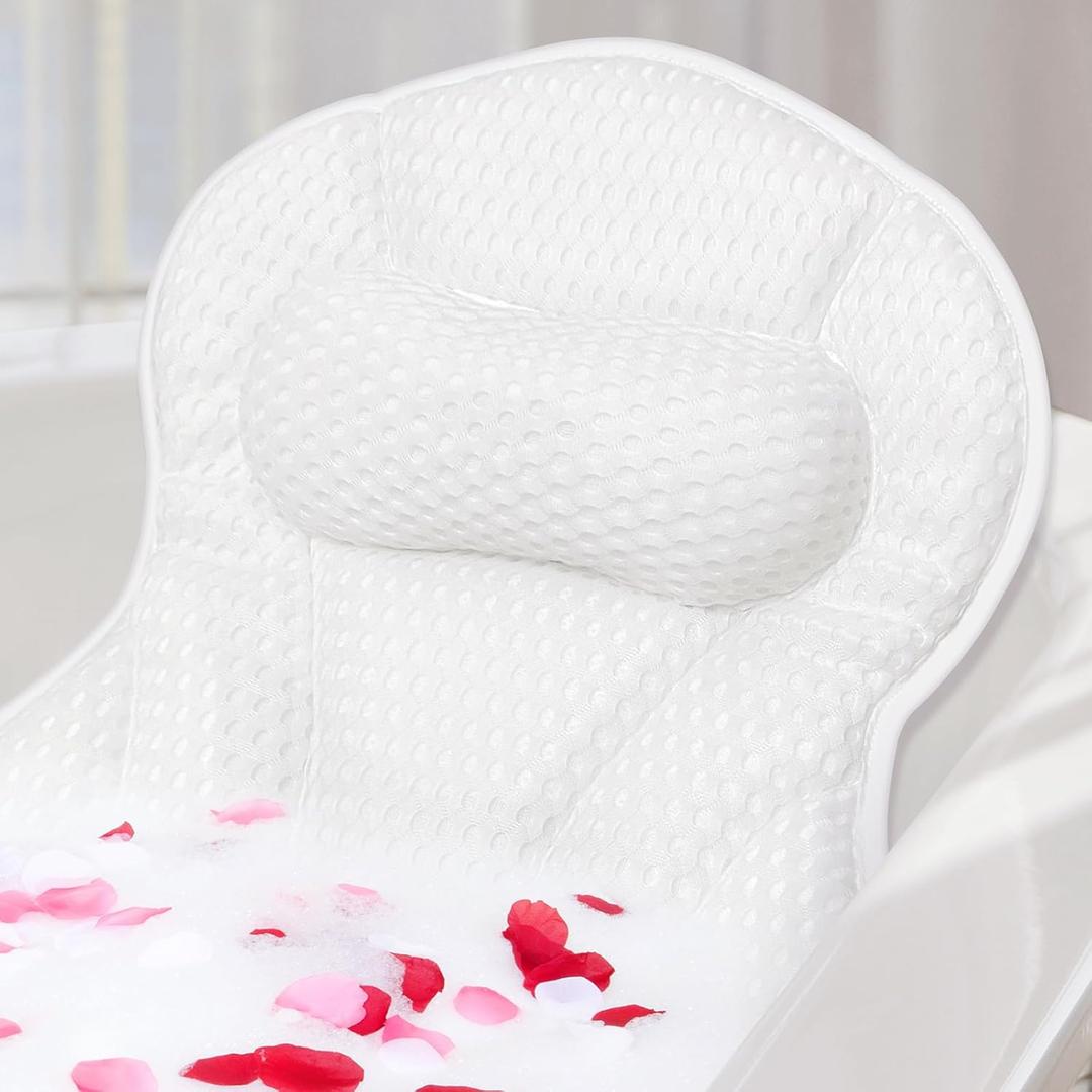 SZXYX Bath Pillows for Tub,Luxury Bathtub Pillows for Head and Neck Support Bathtub Pillow with 6 Strong Suction Cups Relaxing Bath Accessories Spa Gifts (White)