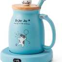 Bsigo Coffee Mug Warmer & Cute Cat Mug Set, Candle Mug Warmer for Home & Office, Electric Smart Coffee Warmer for Desk, Beverage Tea Coffee Cup Warmer with 3-Temp Settings, 8H Auto Shut Off, Blue