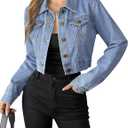 Women's Button Down Long Sleeve Cropped Denim Jean Jacket with Pockets (Blue, XXL)
