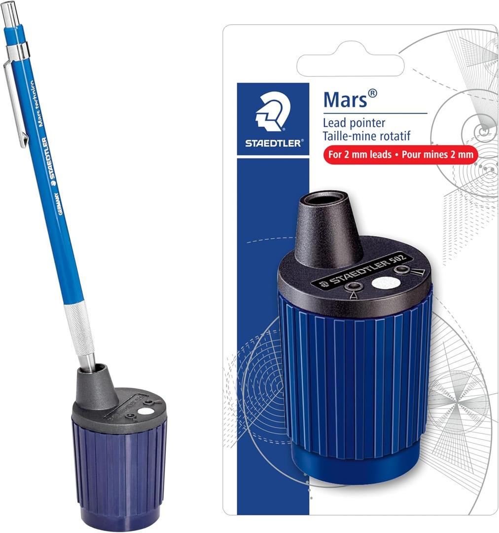 STAEDTLER Mars Lead Pointer - Precision Mechanical Pencil Sharpener with Auto-Stop for 2mm Pencils - Rotary Action with Dust Wiper & Adjustable Cone (1 Pack)