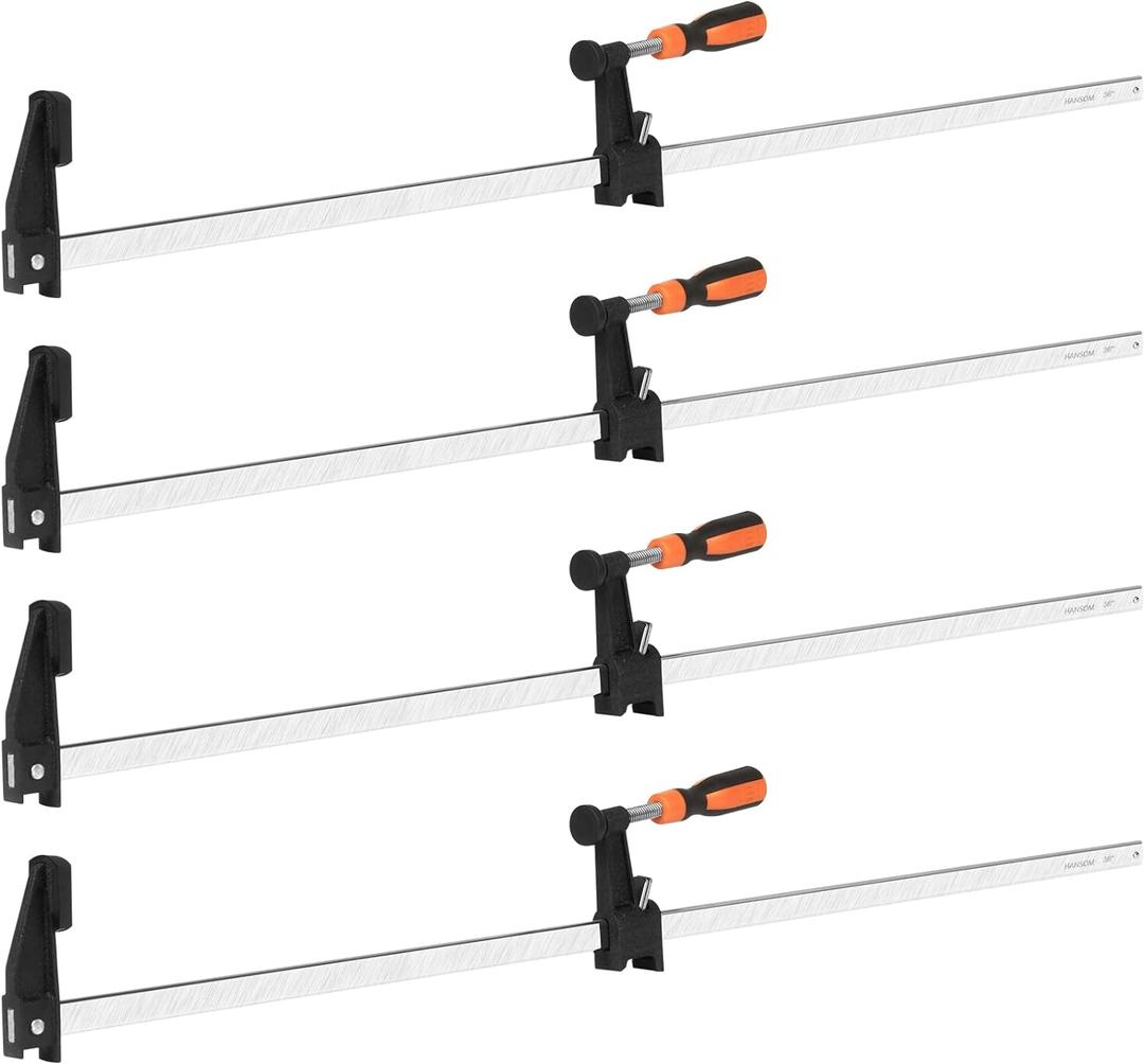 4-Pack 36 inch Bar Clamps,Long Wood Clamps Heavy Duty Force 600 Lbs Adjustable and Release Quickly,Woodworking Clamps Throat Depth 2.5 inch with Plastic Handle