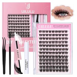 Uilulu Lash Clusters kit 10-18mm DIY Lash Extension Kit 108 D Curl Fluffy Lashes Clusters 0.07D Individual Lashes Clusters False Eyelashes Natural Eye Lash Kits Extensions Kit Fake Eye Lash