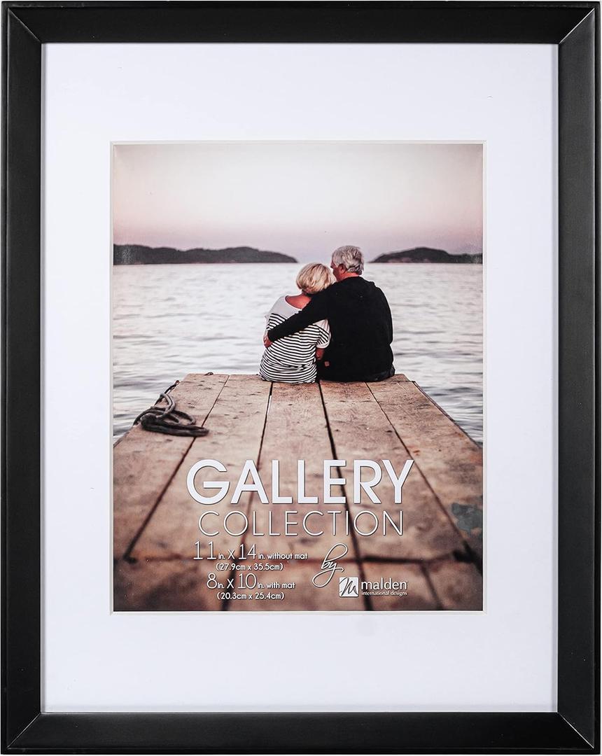 Malden International Designs 8x10 11x14 Black Wedge Matted Picture Frame, White