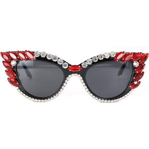 Retro Cateye Sunglasses for Women UV400 Protection Cat Eye bling rhinestone Sun Glasses (Red)