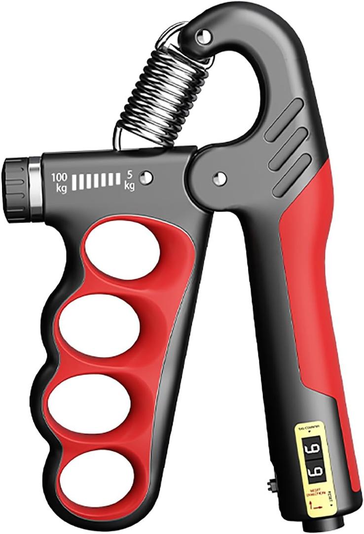 Grip Strength Trainer, Hand Grip Strengthener with Adjustable Resistance 11-220Lbs(5-100KG), Automatic Counter, Ergonomic Design, Forearm Strengthener for Musicians Athletes and Injury Recovery (Red)