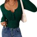 PRETTYGARDEN Women's Long Sleeve Tops 2026 Spring Fashion Clothes Henley Shirts Slim Fitted Ribbed Tees Blouses Fall Outfits (Dark Green,Large)