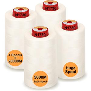 New brothread - 30 Options - 4 Large Cones of 5500Y (5000M) Each All Purpose Spun Polyester Thread 40S/2 (Tex27) for Serger, Overlock, Quilting, Piecing and Sewing - Natural