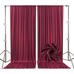 10ft x 10ft Burgundy Backdrop Curtains for Parties, Fabric Satin Background Curtain with Rod Pockets for Weddings, Birthday, Baby Shower, Photography, Graduation Party Backdrop Drapes, 2 Panels
