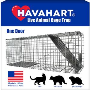 HAVAHART 1079SR Large 1-Door Humane Catch and Release Live Animal Trap Cage - Live Raccoon Trap, for Bobcats, Beavers, Dogs, & More 32.29"L x 13.1"W x 11.1"H