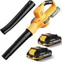 Leaf Blower Cordless with 2 Batteries and Charger, 21V Electric Leaf Blower with 2 Speed Modes, 2.0Ah Lightweight Battery Powered Blowers for Lawn Care, Patio, Blowing Leaves (Yellow)