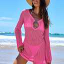ANRABESS Women Beach Crochet Cover Ups Summer Knit Swimwear Mesh Bathing Suit Hollow Out Dress 2025 Vacation Swimsuit (Medium, Hot Pink)