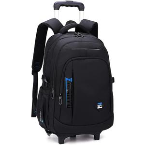 EKUIZAI Solid Color Trolley Backpack Schoolbag for Middle School Students Elementary Rolling Bag Daypack for Teen Boys (2-Wheels, Black Blue-a)