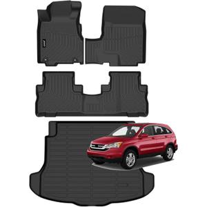 Jenofa-Car Floor Mats for Honda CRV 2007-2011 LX SE EX EX-L All Weather Floor Mats Cargo Liner Set Car Mat for CRV Waterproof Automotive Floor Liners for Honda CR-V Full Set Accessories Black
