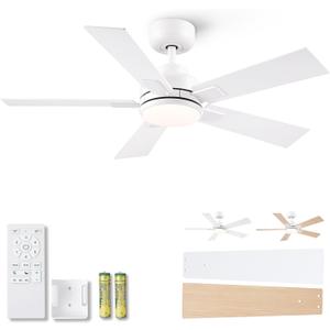 Modern Ceiling Fans with Lights - 42 inch Outdoor White Ceiling Fan with Light and Remote, Reversible DC Motor, 6-Speed Quiet 3CCT LED Dimmable for Bedroom, Indoor and Outdoor, Patios, ETL Listed