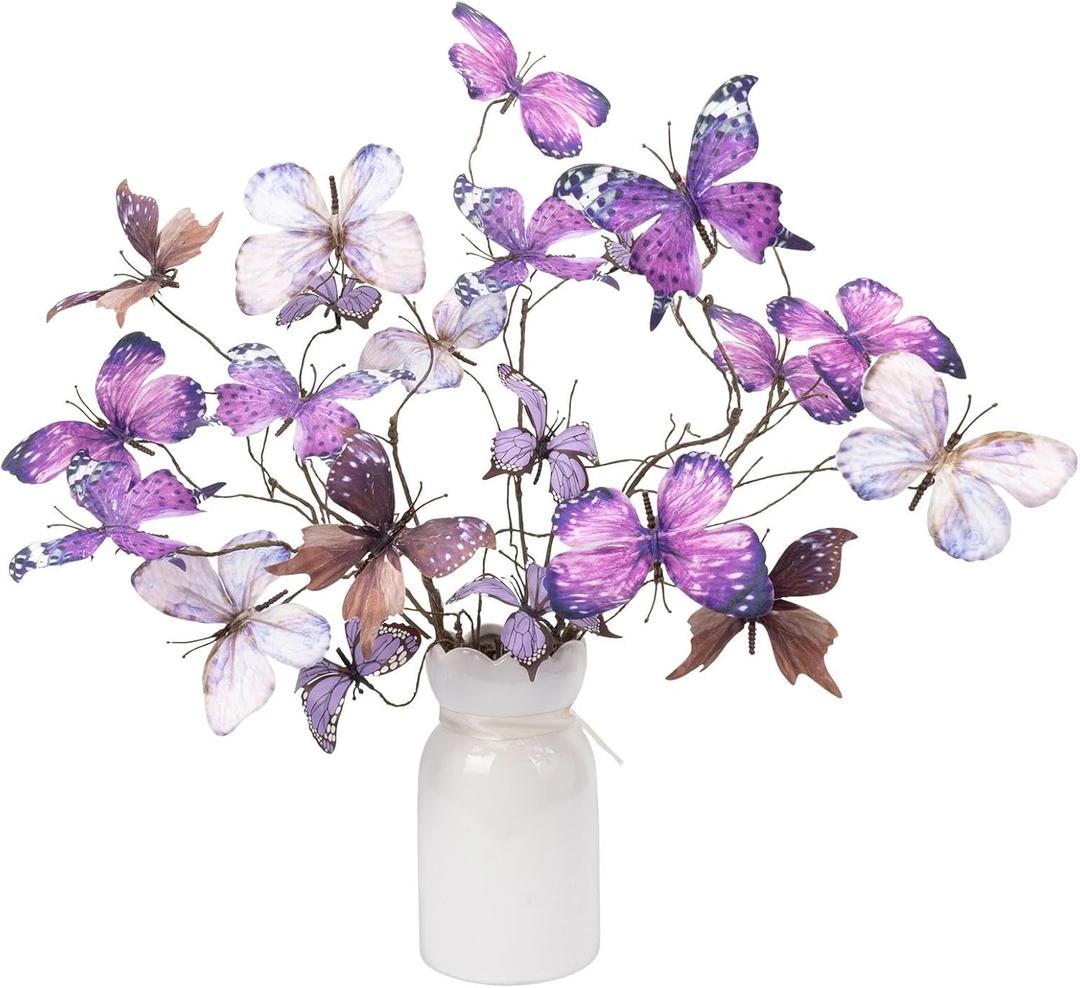 5 Pcs DIY Butterfly Decorations 5 Butterfly Branches with 30 Fake Butterflies for Crafts Faux Stems for Vase Filler Bouquets Home Decorations Garden Office Table Decor (Purple)