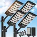 4 Pack Solar Street Light Outdoor 30000LM 6500K Waterproof Motion Sensor LED Solar Powered Flood Light with Remote Control Dusk to Dawn Commercial Area Lighting for Outside Parking Lot (300W)