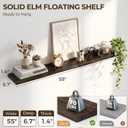 Live Edge Elm Floating Shelves - 55 In Rustic Solid Wood Shelves with Heavy-Duty Invisible Bracket, Wall-Mounted Wooden Shelf for Living Room, Bathroom, Kitchen Storage & Display, Set of 1, Walnut