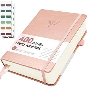 Hoci Poci Lined Journal Notebook, 400 Pages Thick Journal for Writing, A5 Hardcover Leather Notebook with 100Gsm College Ruled Paper for Women Men Work Note taking, 5.8" x 8.4", Rose Gold