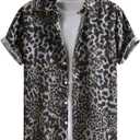 RoseSeek Men's Retro Leopard Button Down Shirts Collared Short Sleeve Summer Shirt Y2K Tops XXL