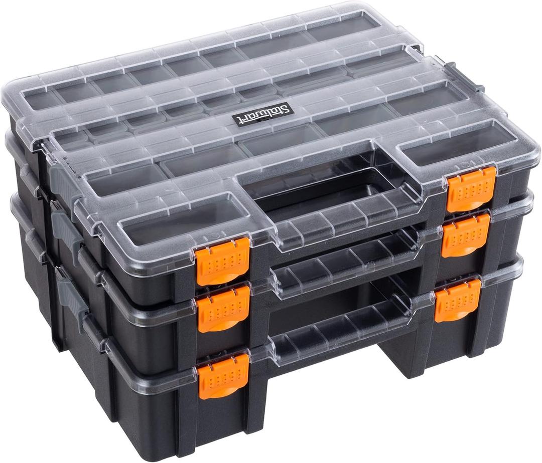 Tool Box Organizer - 3-in-1 Portable Parts Organizer with 52 Customizable Compartments to Store Hardware, Craft Supplies, or Beads by Stalwart (Gray)