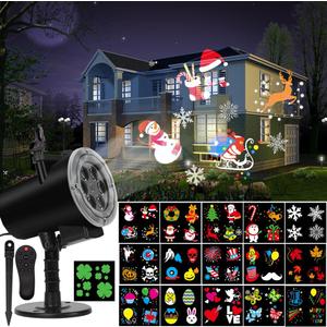Halloween Christmas Projector Lights, Led Holiday Projector Light with 16pc Slides Patterns IP65 Waterproof Outdoor Indoor for Xmas Birthday Party