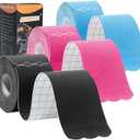 Kinesiology Tape Pro Athletic Sports (3 Rolls,60 Precut Strips) Waterproof Breathable Latex Free Tape for Ankle Wrists Knees Elastic Running Tennis Swimming Football Sports Activities Tapes (Mix) (Black+blue+pink)