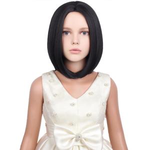 Kids Black Wigs Black Bob Wig Short Middle Part Wigs for Girls Child Daily Halloween Cosplay Synthetic Wigs