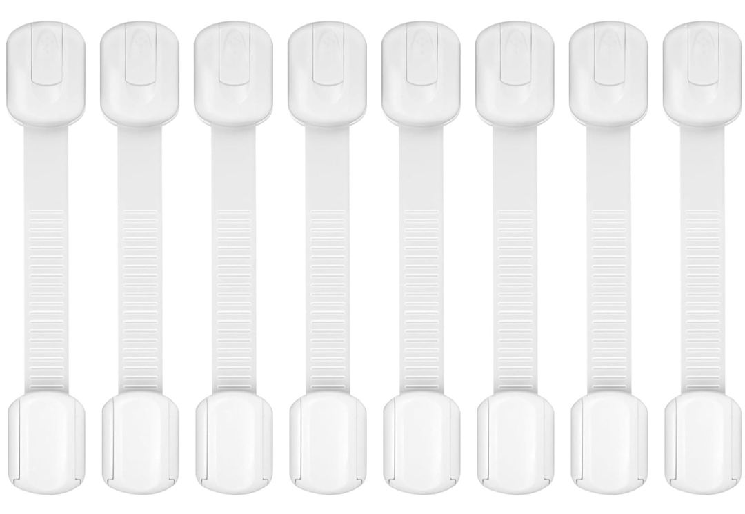 Child Safety Cabinet Locks, 8-Pack, Easy Install with 3M Adhesive, No Screws or Drilling, Multi-Purpose Latches for Cabinets, Drawers, Doors, Kitchen, Ovens, Toilets