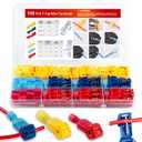 108 Pcs T-Tap Wire Connectors Kit, Quick Splice Self-Stripping Electrical Wire Terminals for Speaker Car Audio, Nylon Fully Insulated Male Quick Disconnects for Automotive Wiring (22-10 AWG)