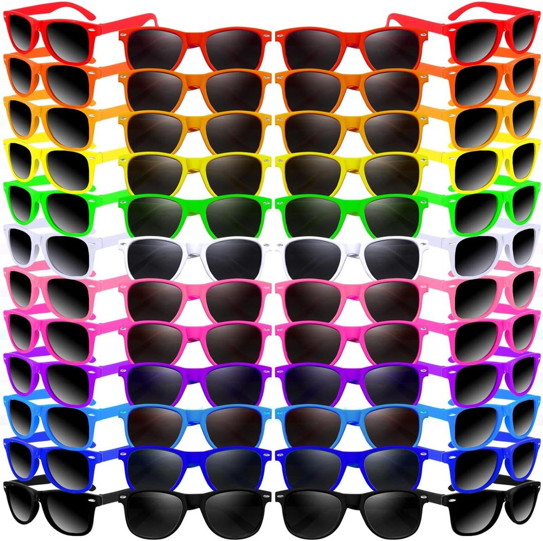 Oleitodh Kids Sunglasses Bulk, 60 Pack Neon Party Sunglasses, 80's Style, 10 Colors, Universal Size, Unisex, Birthday Party Favors