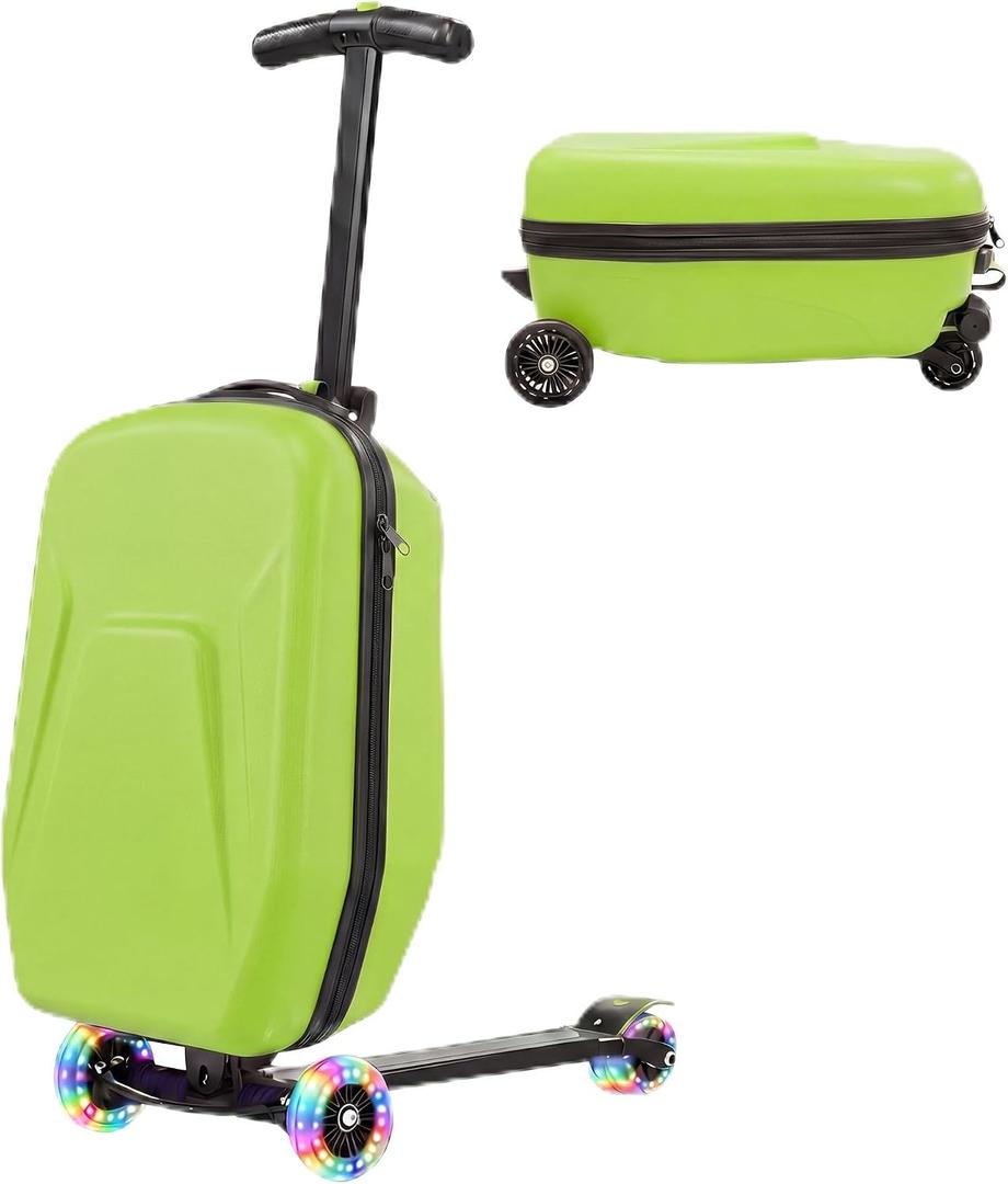 Scooter Suitcase for Kids Ages 8-12& Adult Foldable 2 in 1 Ride on Carry on Travel Hardshell Trolley Scooter Luggage With Wheels 20"