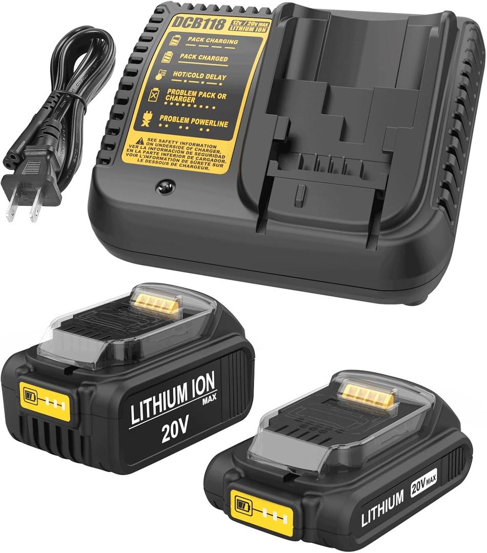 Powilling DCB206 DCB230 Lithium Battery for-Dewalt 20V Battery+DCB118 Charger DCB107 DCB105 DCB101 DCB115 for-Dewalt Battery DCB204 DCB206 DCB200 DCD/DCF/DCG-Dewalt 20V Max Battery (Yellow)