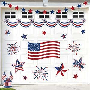 Whaline Patriotic Garage Decoration Magnet Sticker Flag Firework Star Garage Door Decal 250th Anniversary Magnetic Refrigerator Stickers for Independence Day Party Home Car Dishwasher Decor, 21 Pcs