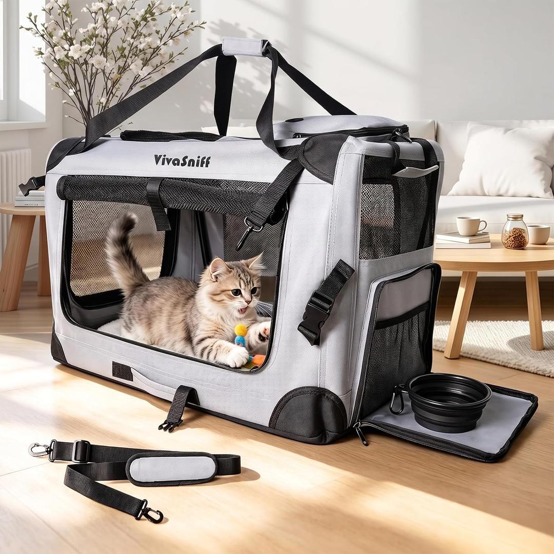 Large Cat Carrier, Foldable Car Travel Dog Crate-Small Dogs