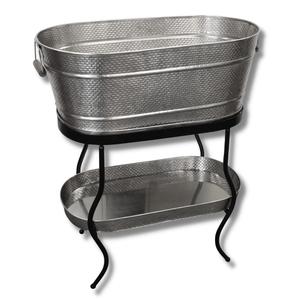 TableCraft GTSS2313N Brickhouse Beverage Tub Set, 12.75 Gallons, 27.5" x 15" x 32" Silver, Includes Stand, Accessory & Condensation Trays, Stainless Steel & Wood, Ideal for Indoor/Outdoor Events