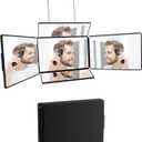 5 Way Mirror for Self Hair Cutting & Shaving, 360 Makeup Mirror with Height Adjustment for Braiding & Styling (Black)