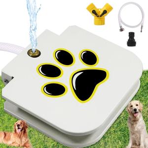 Outdoor Dog Water Fountain Step On - Upgrade Large Dog Sprinkler Drinking Water Dispenser Dog Paw Waterer Activated with Stainless Steel Braided Hose