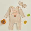 My First Halloween Baby Girl Outfit Cutest Pumpkin Long Sleeve Romper Jumpsuit Newborn Girl Outfits Clothes (Beige)